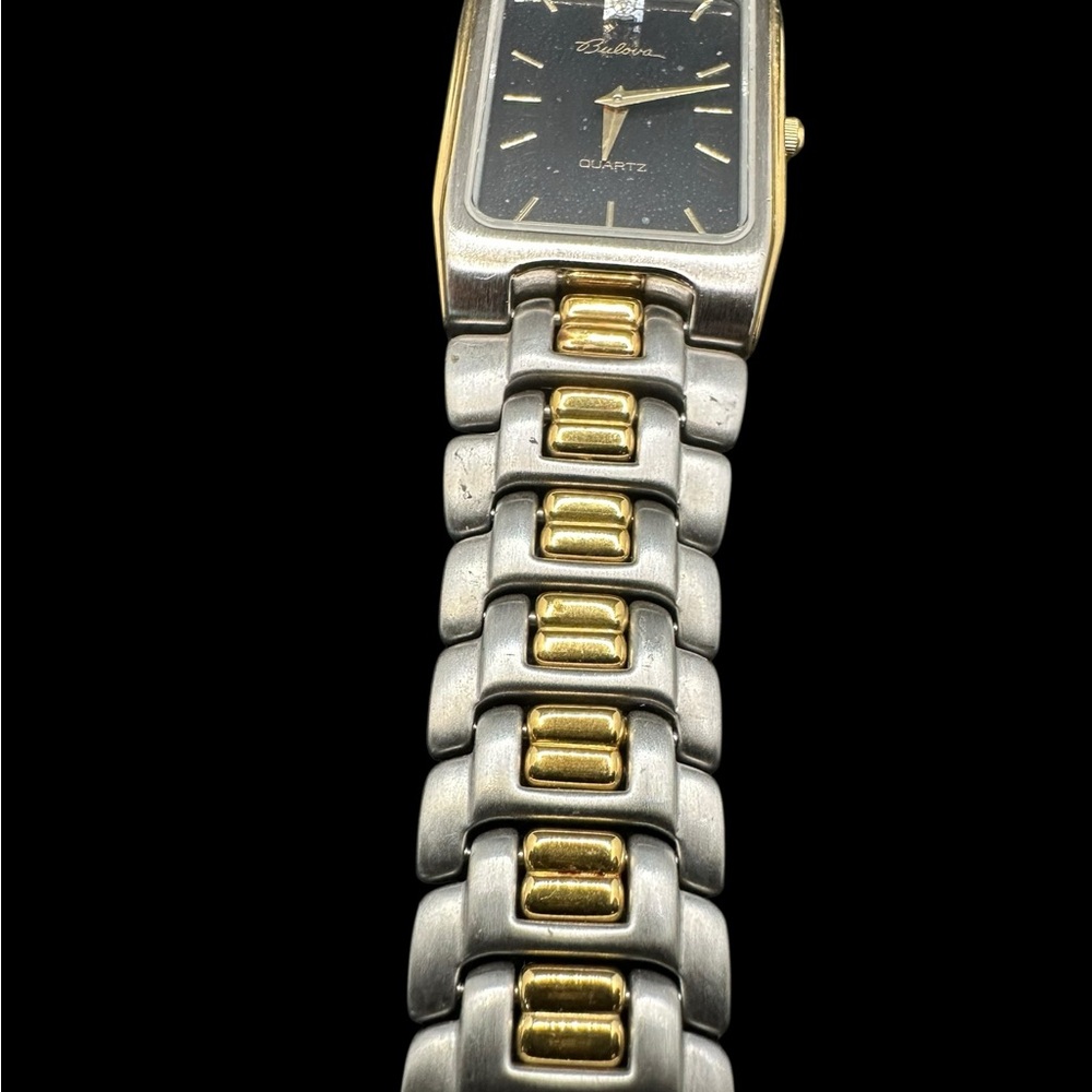 Bulova Two-Tone Rectangular Black Dial Quartz Wat… - image 3